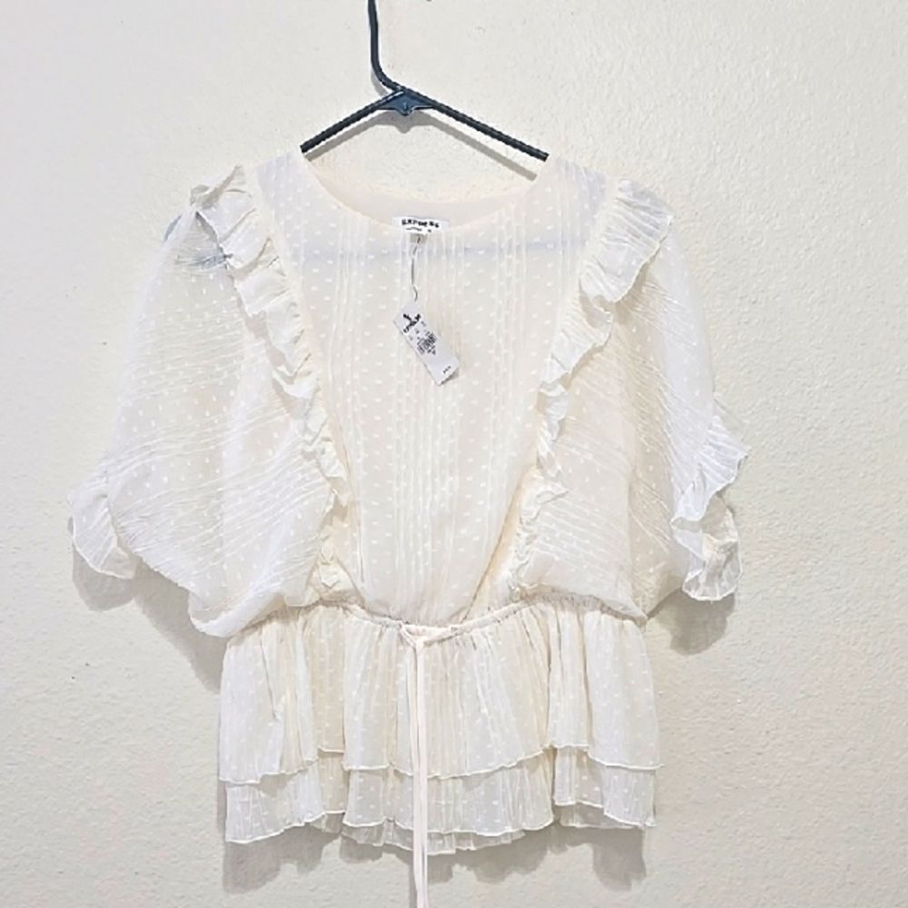 Express White Ruffled Blouse Xs‎